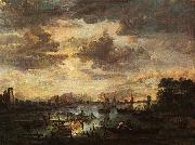 Aert van der Neer River Scene with Fishermen oil painting